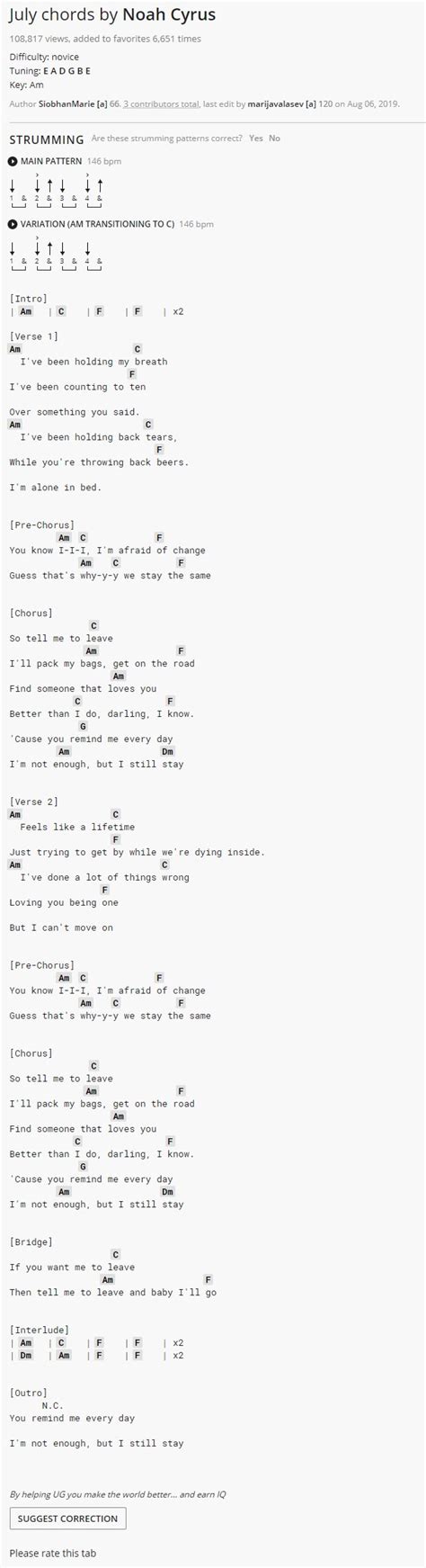 july lyrics|July Uke tab by Noah Cyrus .